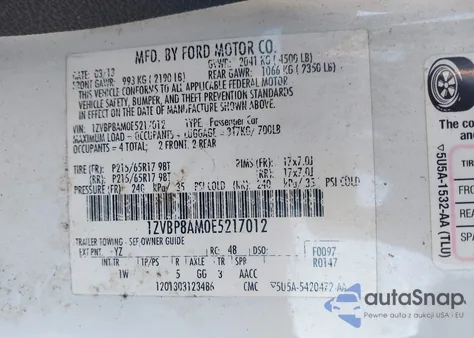 2014 Ford Mustang V6 из США, поврежденный, VIN 1ZVBP8AM0E5217012